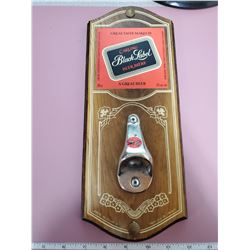 WOOD CURLING BLACK LABEL BOTTLE OPENER
