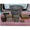 Image 1 : GALVANIZED PAIL WITH ASSORTED TIN CANS