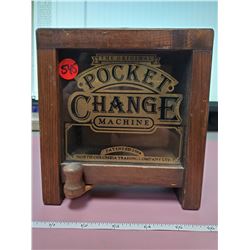 VINTAGE WOOD CHANGE MAKER/COIN BANK