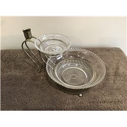 OLD CHIP & DIP SET WITH METAL HOLDER