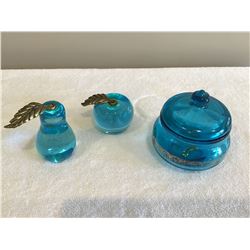 LOT OF HEAVY BLUE GLASS, DISH MADE IN BELGIUM