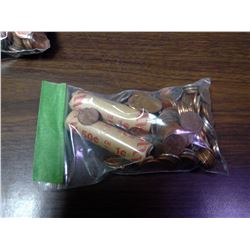 2LB BAG OF PENNIES INCLUDING 2 ROLLS OF PENNIES