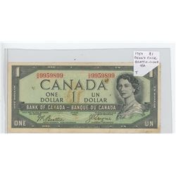 1954 $1 DEVIL’S FACE. BEATTIE-COYNE SIGNATURES. O/A PREFIX. SERIAL NUMBER 9959899. VF-20.