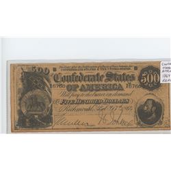 U.S. CONFEDERATE STATES OF AMERICA 1864 $500 REPLICA. RICHMOND, VIRGINIA. STONEWALL JACKSON PORTRAIT