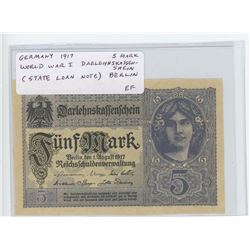 GERMANY – EMPIRE. 1917 5 MARK. WORLD WAR I BARLEHNSKASSENSHEIN (STATE LOAN NOTE), BERLIN. EF.