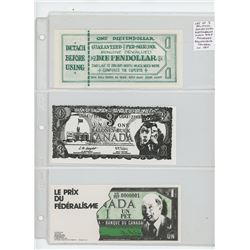 LOT OF 3 POLITICAL SATIRE NOTES: JOHN DIEFENBAKER ONE DIEFENDOLLAR WORTH 92 1/2 CENTS, BRIAN MULRONE