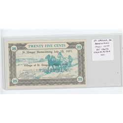 ST. GREGOR, SASK 1920-1970 HOMECOMING SHINPLASTER ISSUED IN 1971. UNC.