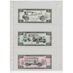 LOT OF 3 DIFFERENT C.P. KAUFMAN LIMITED KAUFMAN KASH: 5 CENTS 1916 HUDSON SUPER SIX, 10 CENTS 1929 R