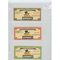 LOT OF 3 DIFFERENT GOPHER’S GAS STATION COUPONS: 5 CENTS, 20 CENTS, 50 CENTS. ALL UNC.