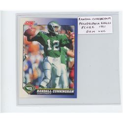 RANDALL CUNNINGHAM, QB, PHILADELPHIA EAGLES 1991 SCORE NFL FOOTBALL CARD. GEM UNC.