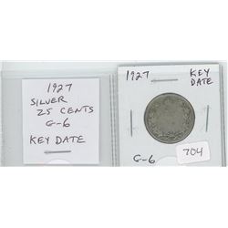 1927 SILVER 25 CENTS. KEY DATE. MINTAGE OF 468,096. G-6.