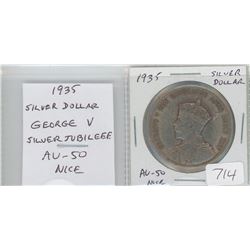 1935 SILVER DOLLAR. CANADA’S FIRST CIRCULATING SILVER DOLLAR MARKS THE 25TH ANNIVERSARY OF THE REIGN