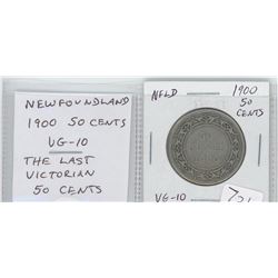 NEWFOUNDLAND 1900 SILVER 50 CENTS. THE LAST 50 CENTS ISSUED FOR QUEEN VICTORIA. VG-10.