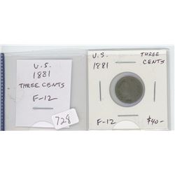 U.S. 1881 THREE CENTS. F-12.