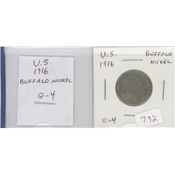 U.S. 1916 BUFFALO NICKEL 5 CENTS. G-4.