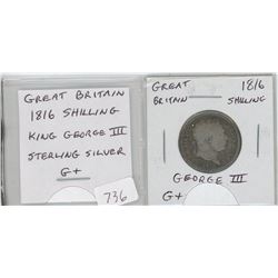 GREAT BRITAIN 1816 SHILLING. KING GEORGE III. STERLING SILVER. G-6.