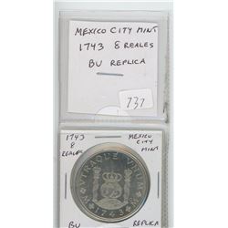 MEXICO. 1743 8 REALES MEXICO CITY MINT REPLICA. BU.
