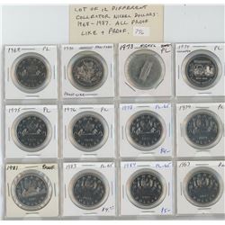 LOT OF 12 DIFFERENT COLLECTOR NICKEL DOLLARS: 1968 – 1987: 1968, 1970 MANITOBA, 1974 WINNIPEG, 1975,