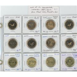 LOT OF 12 DIFFERENT COLLECTOR LOONIES 1989 – 2017: 1989, 1996, 2005 TERRY FOX, 2005, 2006, 2006, 200
