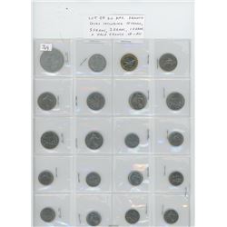 LOT OF 20 DIFFERENT FRENCH COINS INCLUDING 10 FRANC, 5 FRANC, 2 FRANC, 1 FRANC AND HALF FRANCS. VF-A