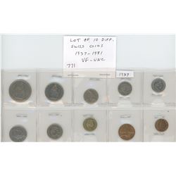 LOT OF 10 DIFFERENT SWISS COINS: 1937 – 1981. VF-UNC.