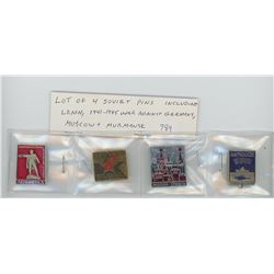 LOT OF 4 SOVIET UNION PINS INCLUDING LENIN, 1941-1945 WAR AGAINST GERMANY, MOSCOW AND MURMANSK.