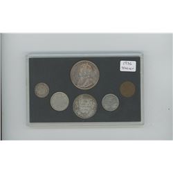1936 6-COIN CANADIAN YEAR SET IN CUSTOM HARD PLASTIC HOLDER. COINS GRADE VG-10-VF-30.
