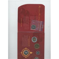 2004P 400TH ANNIVERSARY OF FIRST FRENCH SETTLEMENT IN CANADA COLLECTOR CARD. SET INCLUDES 8 COINS IN