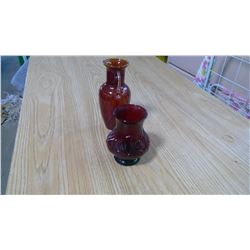 2 VINTAGE RED VASES
