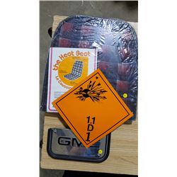 2 SELF HEATING SEATS, EXPLOSIVES MAGNET, GMC MUDFLAP PLATE