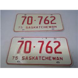 2 SASK LICENSE PLATES (1975)