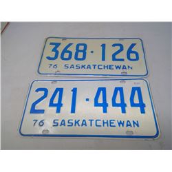 2 SASK LICENSE PLATES (1976)