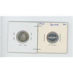 1965 CANADIAN DIME, 1967 DIME SPECIMEN
