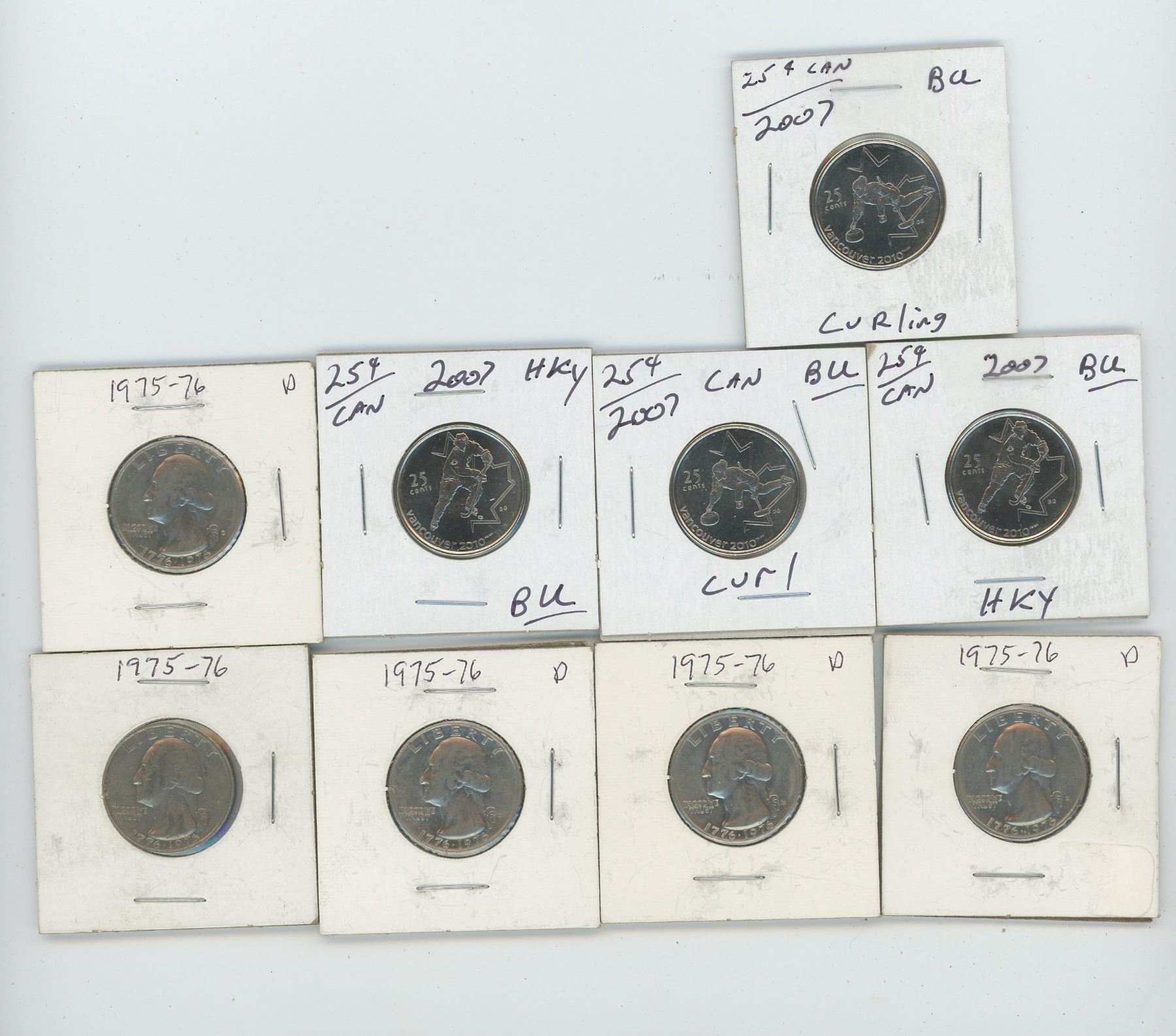 4 2007 OLYMPIC CANADIAN QUARTERS AND 5 US QUARTERS 1975 76 Schmalz 4-2007-olympic-canadian-quarters-and-5-us-quarters-1975-76-schmalz