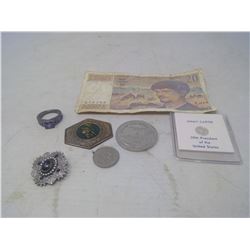 FOREIGN BILL, STERLING SILVER JIMMY CARTER TOKEN, ECT.