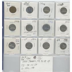 12 CANADIAN NICKLES FROM VARIOUS YEARS