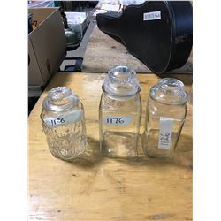 3 VINTAGE GLASS JARS