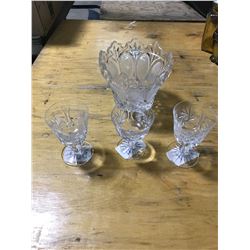 CRYSTAL BOWL + 3 PINWHEEL CRYSTAL GLASSES
