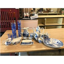 "LIBERTY BLUE" & "MEADOW SWEET" 6 TEACUPS + 8 SMALL CUPS + TEAPOT + ETC (VINTAGE)