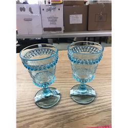 ORNATE BLUE WINE GOBLETS DECORATED WITH FLOWERS (2)
