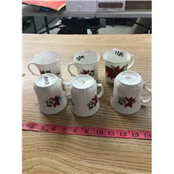 CHRSTMAS MUGS OF POINSETTIAS (6), DUCHESS BONE CHINA, ENGLAND