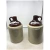 Image 1 : MATCHING (BROWN TOP, BEIGE BOTTOM) CROCK BOTTLES, HOLD A GALLON? (ONE HAS CHIPPED TOP AND THE OTHER 