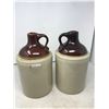 Image 5 : MATCHING (BROWN TOP, BEIGE BOTTOM) CROCK BOTTLES, HOLD A GALLON? (ONE HAS CHIPPED TOP AND THE OTHER 