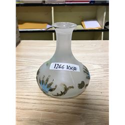 OPAQUE, LARGE  BASE VASE WITH BLUE FLOWERS AND GOLD DESIGN