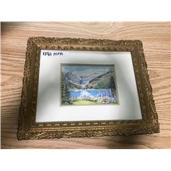 FANCY GOLD WOODEN FRAME WITH LAKE LOUISE PRINT 11 1/2" X 14 1/4"