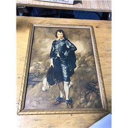 BLUE BOY PRINT, GOLD WOODEN FRAME, 13" X 17"