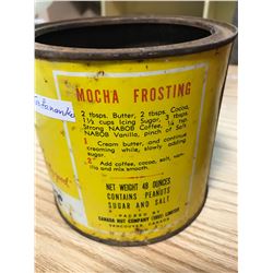 SQUIRREL PEANUT BUTTER YELLOW CAN, NO TOP, SQUIRREL PICTURE, RUSTY INSIDE, HOLE IN BOTTOM, CANADA NU