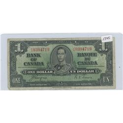 1937 KING GEORGE VI $1.00 BILL G.F TOWER