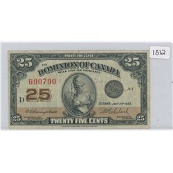 1923 25 CENT SHINPLASTER