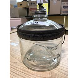 KEROSENE GLASS CONTAINER, TRADE MARK: TRIANGLE INSIDE TRIANGLE , PAT'D. MAR. 21-MAY 2- 1916, PERFECT